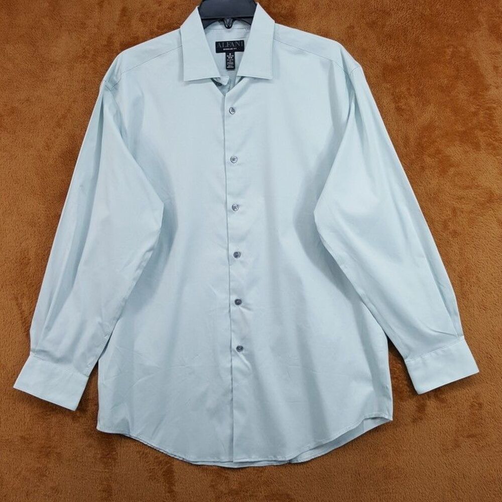 ALFANI Dress Shirt Mens Size 14 14.5 32 33 Pale Blue Regular Fit Stretch